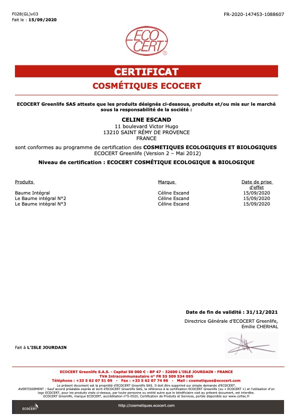 Certificat ECOCERT