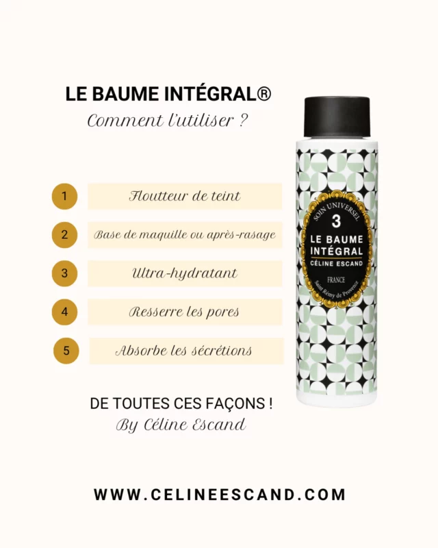 Le Baume Intégral N°3 à la Silice et concombre s’adapte à tout les types de peaux, idéal pour les peaux déshydratées 🌿

2 ingrédients phares dans la composition de ce baume N°3 :

* La silice est un élément minéral utilisé en cosmétique pour ses propriétés matifiantes et lissantes. Elle procure un fini soyeux sur la peau, en plus d’absorber les excès de sébum et de flouter les imperfections. ✨ Ingrédient de choix en cosmétique naturelle, elle remplace avantageusement les acrylates synthétiques. Non occlusive et particulièrement douce, la silice entre dans la composition du Baume Intégral N°3 pour un effet naturel matifiant. 
* Le concombre 🥒, un allié beauté de premier choix. Si le concombre régale nos papilles en accompagnant nos salades et toutes nos recettes, ce légume a en réalité bien plus à offrir à notre santé.

#lebaumeintegral #soinmatifiant #hydratation #basedemaquillage #soinapresrasage #visage #corp #madeinprovence